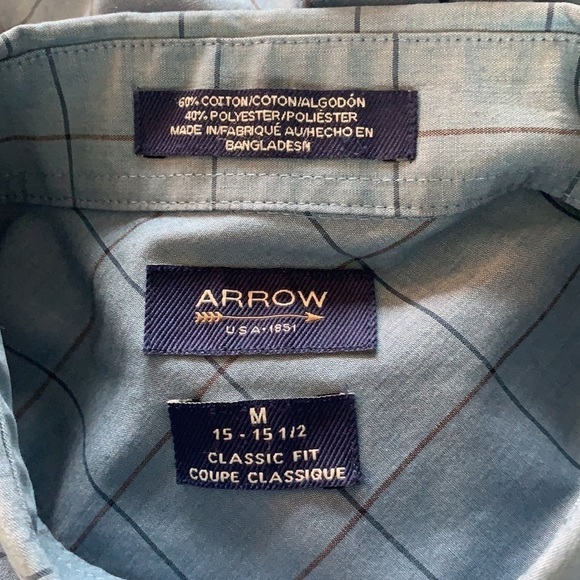 Arrow blue check classic fit short sleeve men’s shirt size M - Picture 8 of 10